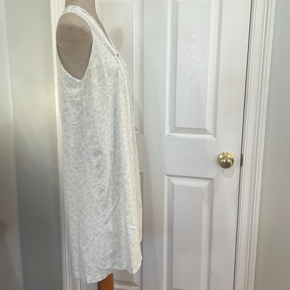 Vintage Bed & Breakfast nightgown sleeveless lace ribbon trim floral blue white - Picture 4 of 7
